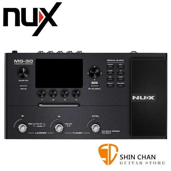 NUX MG30 綜合效果器 附變壓器 原廠雙踏板 USB線 導線 中文說明書【音箱模擬/數位錄音/台灣公司貨一年保固/MG-30】