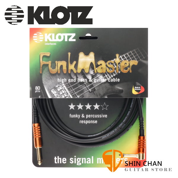 KLOTZ TM-R0300 FunkMaster 3公尺 一直一L頭 高階吉他貝斯導線 
